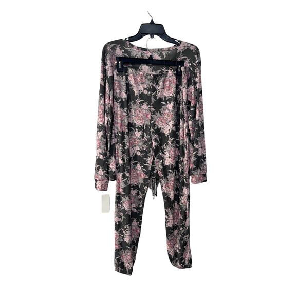 FLORA NIKROOZ JENNA PRINTED COZY SWEATER-KNIT PAJAMAS FLORAL GRAY PINK MEDIUM - Picture 3 of 11